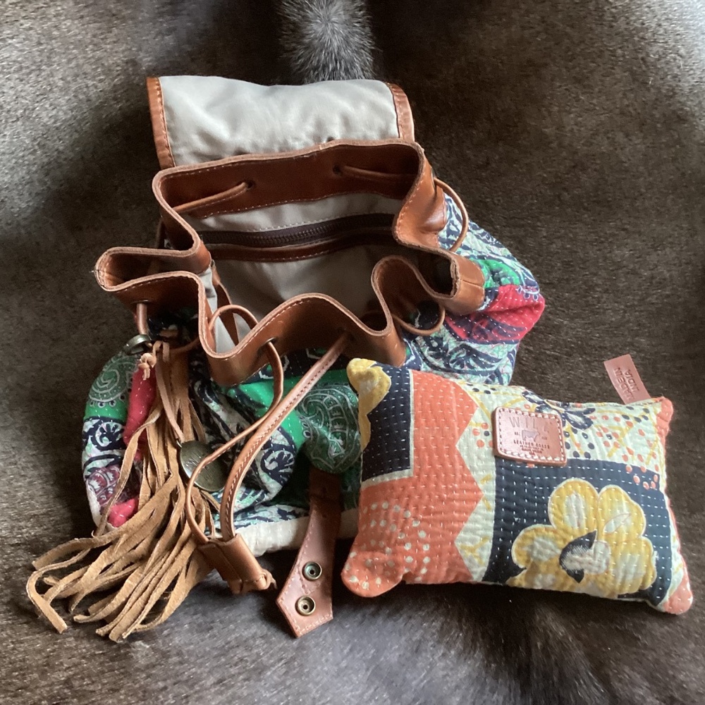 WILL Leather Goods Multi Colored Leather Cross Slouch Gather Drawstring Backpack - Picture 7 of 12